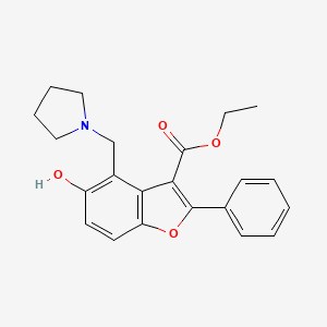 molecular formula C22H23NO4 B2532534 5-ヒドロキシ-2-フェニル-4-(ピロリジン-1-イルメチル)-1-ベンゾフラン-3-カルボン酸エチル CAS No. 301682-59-7