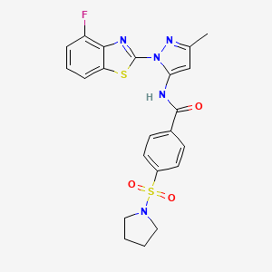 molecular formula C22H20FN5O3S2 B2532537 N-(1-(4-fluorobenzo[d]thiazol-2-yl)-3-methyl-1H-pyrazol-5-yl)-4-(pyrrolidin-1-ylsulfonyl)benzamide CAS No. 1170785-28-0