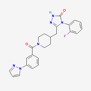 molecular formula C24H23FN6O2 B2532540 3-((1-(3-(1H-pyrazol-1-yl)benzoyl)piperidin-4-yl)methyl)-4-(2-fluorophenyl)-1H-1,2,4-triazol-5(4H)-one CAS No. 2034287-01-7