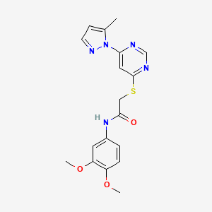 molecular formula C18H19N5O3S B2532548 N-(3,4-二甲氧基苯基)-2-((6-(5-甲基-1H-吡唑-1-基)嘧啶-4-基)硫代)乙酰胺 CAS No. 1251681-08-9