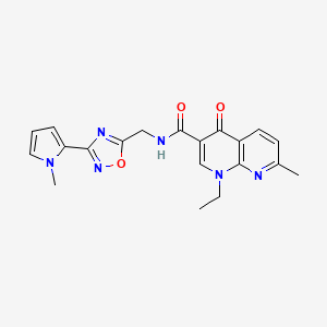 molecular formula C20H20N6O3 B2532555 1-ethyl-7-methyl-N-((3-(1-methyl-1H-pyrrol-2-yl)-1,2,4-oxadiazol-5-yl)methyl)-4-oxo-1,4-dihydro-1,8-naphthyridine-3-carboxamide CAS No. 2034547-76-5
