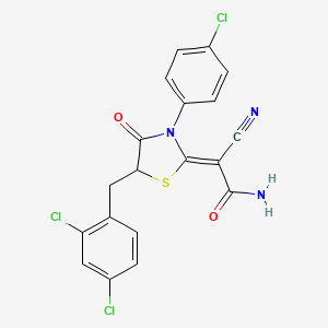 molecular formula C19H12Cl3N3O2S B2532559 (Z)-2-(3-(4-clorofenil)-5-(2,4-diclorobencil)-4-oxotiazolidin-2-ilideno)-2-cianoacetamida CAS No. 786678-16-8