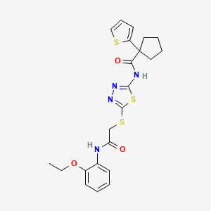 molecular formula C22H24N4O3S3 B2532572 N-(5-((2-((2-ethoxyphenyl)amino)-2-oxoethyl)thio)-1,3,4-thiadiazol-2-yl)-1-(thiophen-2-yl)cyclopentanecarboxamide CAS No. 1351597-76-6