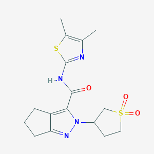 molecular formula C16H20N4O3S2 B2532588 N-(4,5-dimethylthiazol-2-yl)-2-(1,1-dioxidotetrahydrothiophen-3-yl)-2,4,5,6-tetrahydrocyclopenta[c]pyrazole-3-carboxamide CAS No. 1040665-33-5