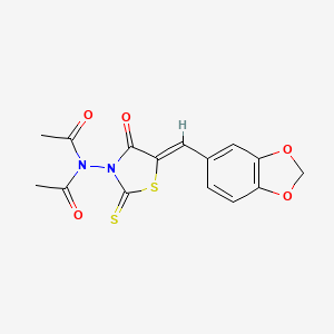 N-acetyl-N-[(5Z)-5-[(2H-1,3-benzodioxol-5-yl)methylidene]-4-oxo-2-sulfanylidene-1,3-thiazolidin-3-yl]acetamide