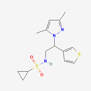 molecular formula C14H19N3O2S2 B2532614 N-(2-(3,5-二甲基-1H-吡唑-1-基)-2-(噻吩-3-基)乙基)环丙烷磺酰胺 CAS No. 2034347-35-6