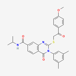molecular formula C29H29N3O4S B2532648 3-(3,5-二甲基苯基)-N-异丙基-2-((2-(4-甲氧基苯基)-2-氧代乙基)硫代)-4-氧代-3,4-二氢喹唑啉-7-甲酰胺 CAS No. 1113140-53-6