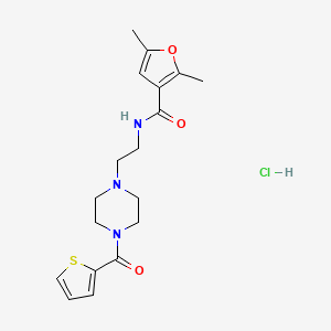 molecular formula C18H24ClN3O3S B2532654 2,5-dimethyl-N-(2-(4-(thiophene-2-carbonyl)piperazin-1-yl)ethyl)furan-3-carboxamide hydrochloride CAS No. 1351600-88-8