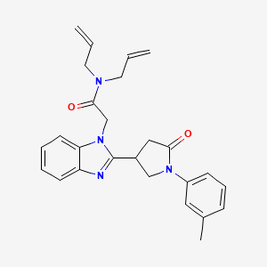molecular formula C26H28N4O2 B2532661 2-{2-[1-(3-methylphenyl)-5-oxopyrrolidin-3-yl]benzimidazolyl}-N,N-diprop-2-eny lacetamide CAS No. 942883-84-3