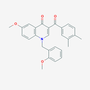 molecular formula C27H25NO4 B2532687 3-(3,4-Dimethylbenzoyl)-6-methoxy-1-[(2-methoxyphenyl)methyl]-1,4-dihydroquinolin-4-one CAS No. 902507-54-4