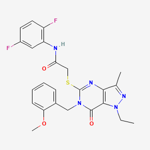 molecular formula C24H23F2N5O3S B2532699 N-(2,5-二氟苯基)-2-((1-乙基-6-(2-甲氧基苄基)-3-甲基-7-氧代-6,7-二氢-1H-吡唑并[4,3-d]嘧啶-5-基)硫代)乙酰胺 CAS No. 1358407-77-8