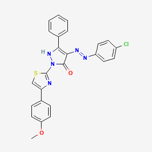 molecular formula C25H18ClN5O2S B2532722 (E)-4-(2-(4-chlorophenyl)hydrazono)-1-(4-(4-methoxyphenyl)thiazol-2-yl)-3-phenyl-1H-pyrazol-5(4H)-one CAS No. 314760-30-0