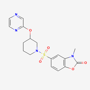 molecular formula C17H18N4O5S B2532726 3-metil-5-((3-(pirazin-2-iloxi)piperidin-1-il)sulfonil)benzo[d]oxazol-2(3H)-ona CAS No. 2034228-68-5