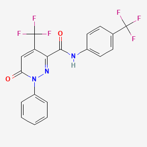 molecular formula C19H11F6N3O2 B2532727 6-oxo-1-phenyl-4-(trifluoromethyl)-N-[4-(trifluoromethyl)phenyl]pyridazine-3-carboxamide CAS No. 477859-59-9