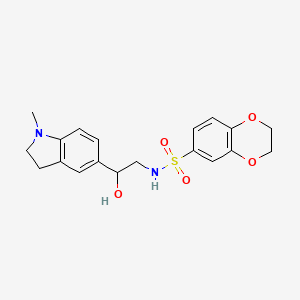 molecular formula C19H22N2O5S B2532732 N-(2-hydroxy-2-(1-methylindolin-5-yl)ethyl)-2,3-dihydrobenzo[b][1,4]dioxine-6-sulfonamide CAS No. 1706131-67-0
