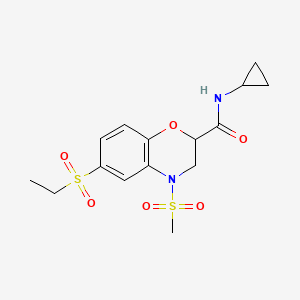 molecular formula C15H20N2O6S2 B2532740 N-cyclopropyl-6-(ethylsulfonyl)-4-(methylsulfonyl)-3,4-dihydro-2H-1,4-benzoxazine-2-carboxamide CAS No. 866134-44-3
