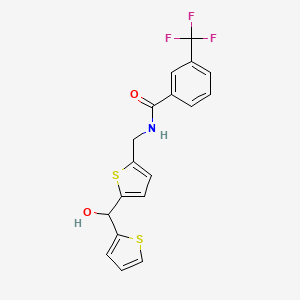 molecular formula C18H14F3NO2S2 B2532741 N-((5-(ヒドロキシ(チオフェン-2-イル)メチル)チオフェン-2-イル)メチル)-3-(トリフルオロメチル)ベンズアミド CAS No. 1421456-75-8