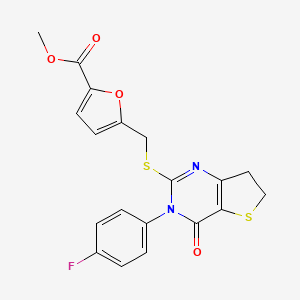 molecular formula C19H15FN2O4S2 B2532742 Methyl 5-[[3-(4-fluorophenyl)-4-oxo-6,7-dihydrothieno[3,2-d]pyrimidin-2-yl]sulfanylmethyl]furan-2-carboxylate CAS No. 687562-41-0