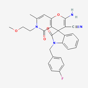 2-amino-11-[(4-fluorophenyl)methyl]-6-(2-methoxyethyl)-7-methyl-5,12-dioxospir o[6-hydro-4H-pyrano[3,2-c]pyridine-4,3'-indoline]-3-carbonitrile