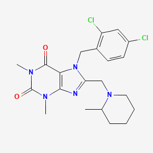 molecular formula C21H25Cl2N5O2 B2532759 7-(2,4-dichlorobenzyl)-1,3-dimethyl-8-[(2-methylpiperidin-1-yl)methyl]-3,7-dihydro-1H-purine-2,6-dione CAS No. 851940-19-7