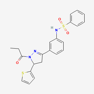 N-(3-(1-propionyl-5-(thiophen-2-yl)-4,5-dihydro-1H-pyrazol-3-yl)phenyl)benzenesulfonamide