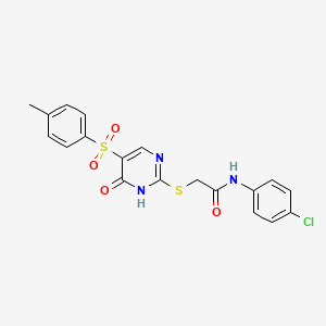 molecular formula C19H16ClN3O4S2 B2532767 N-(4-chlorophenyl)-2-((6-oxo-5-tosyl-1,6-dihydropyrimidin-2-yl)thio)acetamide CAS No. 904577-29-3