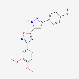 molecular formula C20H18N4O4 B2532772 3-(3,4-dimethoxyphenyl)-5-(3-(4-methoxyphenyl)-1H-pyrazol-5-yl)-1,2,4-oxadiazole CAS No. 1094605-74-9