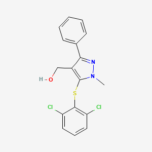 molecular formula C17H14Cl2N2OS B2532779 {5-[(2,6-dichlorophenyl)sulfanyl]-1-methyl-3-phenyl-1H-pyrazol-4-yl}methanol CAS No. 318248-40-7
