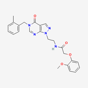 molecular formula C24H25N5O4 B2532834 2-(2-methoxyphenoxy)-N-(2-(5-(2-methylbenzyl)-4-oxo-4,5-dihydro-1H-pyrazolo[3,4-d]pyrimidin-1-yl)ethyl)acetamide CAS No. 922015-90-5