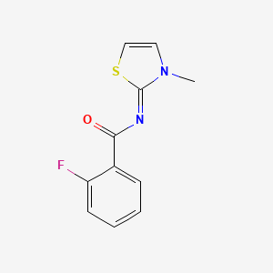 molecular formula C11H9FN2OS B2532835 2-fluoro-N-[3-methyl-1,3-thiazol-2(3H)-yliden]benzenecarboxamide CAS No. 866151-03-3