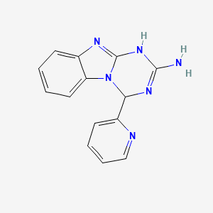 molecular formula C14H12N6 B2532837 4-Pyridin-2-yl-1,4-dihydro[1,3,5]triazino[1,2-a]benzimidazol-2-amine CAS No. 305341-38-2