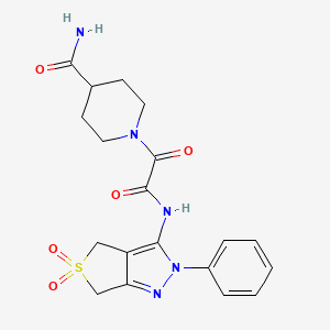 molecular formula C19H21N5O5S B2532848 1-(2-((5,5-dioxido-2-phenyl-4,6-dihydro-2H-thieno[3,4-c]pyrazol-3-yl)amino)-2-oxoacetyl)piperidine-4-carboxamide CAS No. 899733-23-4