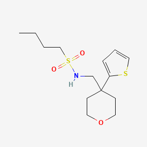 molecular formula C14H23NO3S2 B2532868 N-((4-(thiophen-2-yl)tetrahydro-2H-pyran-4-yl)methyl)butane-1-sulfonamide CAS No. 1211144-28-3