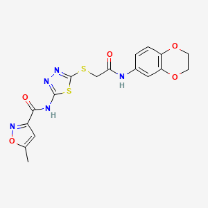 molecular formula C17H15N5O5S2 B2532890 N-(5-((2-((2,3-二氢苯并[b][1,4]二噁英-6-基)氨基)-2-氧代乙基)硫代)-1,3,4-噻二唑-2-基)-5-甲基异恶唑-3-甲酰胺 CAS No. 1351661-23-8