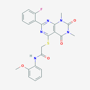 2-((2-(2-fluorophenyl)-6,8-dimethyl-5,7-dioxo-5,6,7,8-tetrahydropyrimido[4,5-d]pyrimidin-4-yl)thio)-N-(2-methoxyphenyl)acetamide