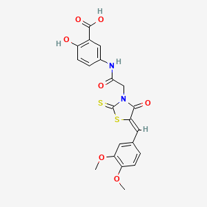 molecular formula C21H18N2O7S2 B2532904 (Z)-5-(2-(5-(3,4-dimethoxybenzylidene)-4-oxo-2-thioxothiazolidin-3-yl)acetamido)-2-hydroxybenzoic acid CAS No. 681833-36-3