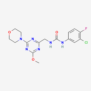 molecular formula C16H18ClFN6O3 B2532943 1-(3-Chloro-4-fluorophenyl)-3-((4-methoxy-6-morpholino-1,3,5-triazin-2-yl)methyl)urea CAS No. 2034353-23-4