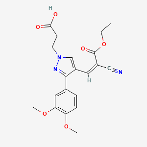 (Z)-3-(4-(2-cyano-3-ethoxy-3-oxoprop-1-en-1-yl)-3-(3,4-dimethoxyphenyl)-1H-pyrazol-1-yl)propanoic acid