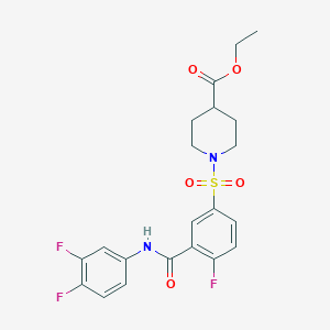 molecular formula C21H21F3N2O5S B2533022 Ethyl 1-((3-((3,4-difluorophenyl)carbamoyl)-4-fluorophenyl)sulfonyl)piperidine-4-carboxylate CAS No. 451512-72-4