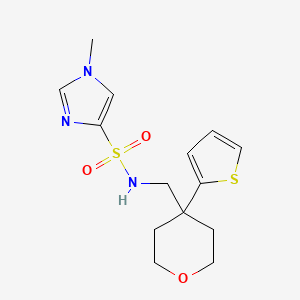 molecular formula C14H19N3O3S2 B2533023 1-methyl-N-((4-(thiophen-2-yl)tetrahydro-2H-pyran-4-yl)methyl)-1H-imidazole-4-sulfonamide CAS No. 1428351-06-7