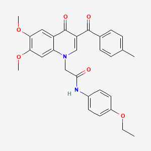 molecular formula C29H28N2O6 B2533039 2-[6,7-dimethoxy-3-(4-methylbenzoyl)-4-oxoquinolin-1-yl]-N-(4-ethoxyphenyl)acetamide CAS No. 866590-26-3