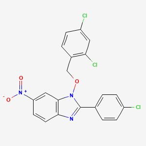 molecular formula C20H12Cl3N3O3 B2533052 2-(4-chlorophenyl)-1-[(2,4-dichlorobenzyl)oxy]-6-nitro-1H-1,3-benzimidazole CAS No. 282523-48-2