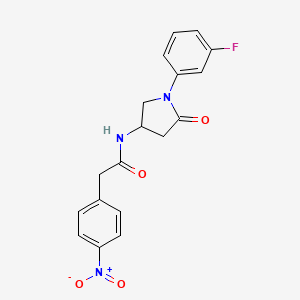 molecular formula C18H16FN3O4 B2533068 N-(1-(3-fluorophenyl)-5-oxopyrrolidin-3-yl)-2-(4-nitrophenyl)acetamide CAS No. 896290-80-5