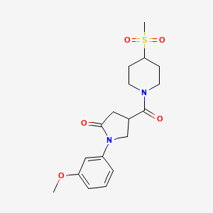 molecular formula C18H24N2O5S B2533072 1-(3-Methoxyphenyl)-4-(4-(methylsulfonyl)piperidine-1-carbonyl)pyrrolidin-2-one CAS No. 1448038-33-2