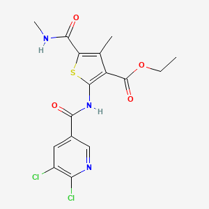 molecular formula C16H15Cl2N3O4S B2533076 Ethyl 2-(5,6-dichloropyridine-3-amido)-4-methyl-5-(methylcarbamoyl)thiophene-3-carboxylate CAS No. 1259111-92-6