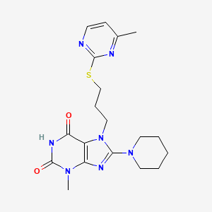 B2533082 3-methyl-7-{3-[(4-methylpyrimidin-2-yl)sulfanyl]propyl}-8-(piperidin-1-yl)-2,3,6,7-tetrahydro-1H-purine-2,6-dione CAS No. 893957-50-1