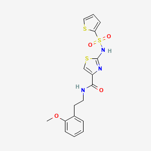 molecular formula C17H17N3O4S3 B2533118 N-(2-methoxyphenethyl)-2-(thiophene-2-sulfonamido)thiazole-4-carboxamide CAS No. 1021124-42-4