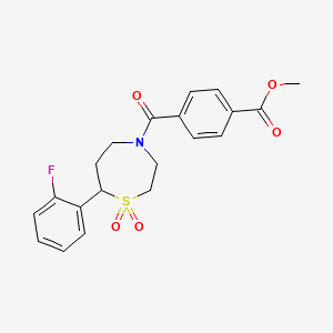 molecular formula C20H20FNO5S B2533130 Methyl 4-(7-(2-fluorophenyl)-1,1-dioxido-1,4-thiazepane-4-carbonyl)benzoate CAS No. 2034336-32-6