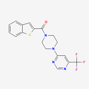 molecular formula C18H15F3N4OS B2533151 ベンゾ[b]チオフェン-2-イル(4-(6-(トリフルオロメチル)ピリミジン-4-イル)ピペラジン-1-イル)メタノン CAS No. 2034411-41-9