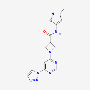 molecular formula C15H15N7O2 B2533160 1-(6-(1H-pyrazol-1-yl)pyrimidin-4-yl)-N-(3-methylisoxazol-5-yl)azetidine-3-carboxamide CAS No. 2034281-18-8